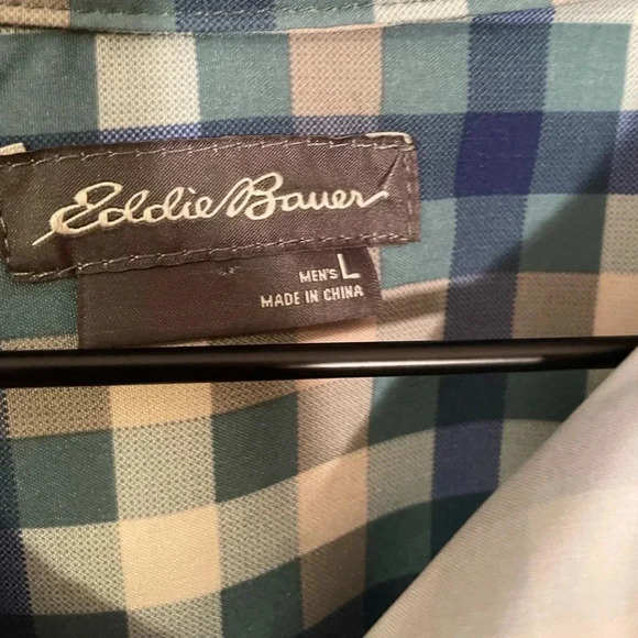 Eddie Bauer Shirt Mens Large Plaid Button Down Hiking Green Performance Wicking - Picture 4 of 5